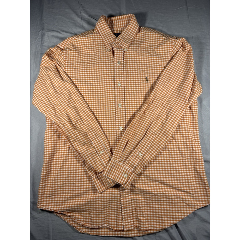 Ralph Lauren Men's Orange & White Gingham Long Sleeve Button Up Shirt Size Large - Picture 1 of 5
